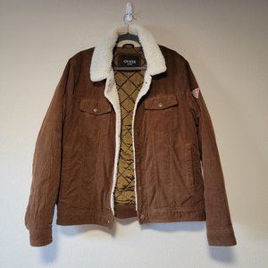 Guess Corduroy Sherpa Lined Bomber Jacket, Large